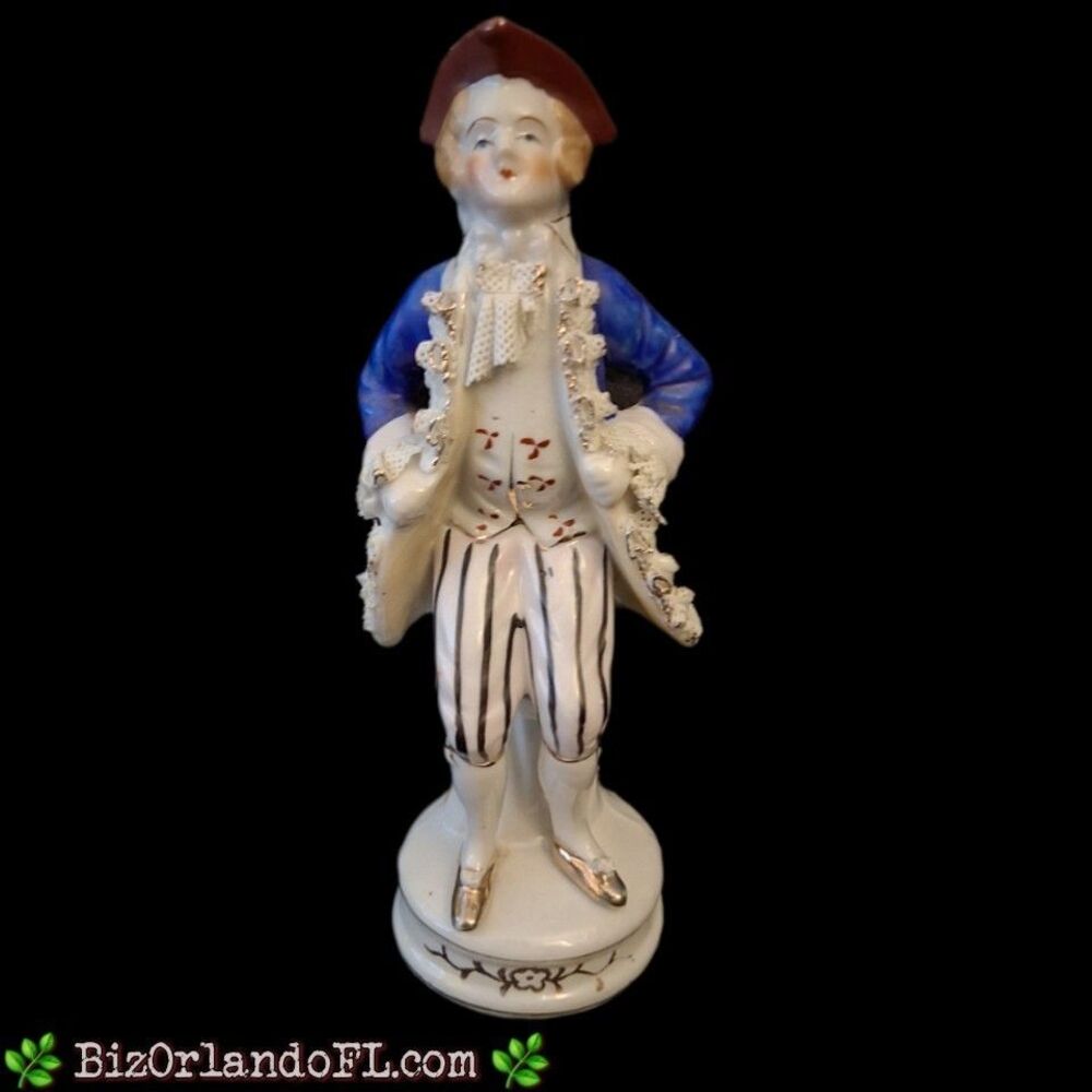 VINTAGE: Colonial Man Porcelain Lace on Jacket Figurine Occupied Japan Made HTF
